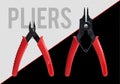 Pliers set. Snap Ring Plier. Cutting pliers for guitar strings. Realistic vector. Work tools wrench, pliers hand Royalty Free Stock Photo